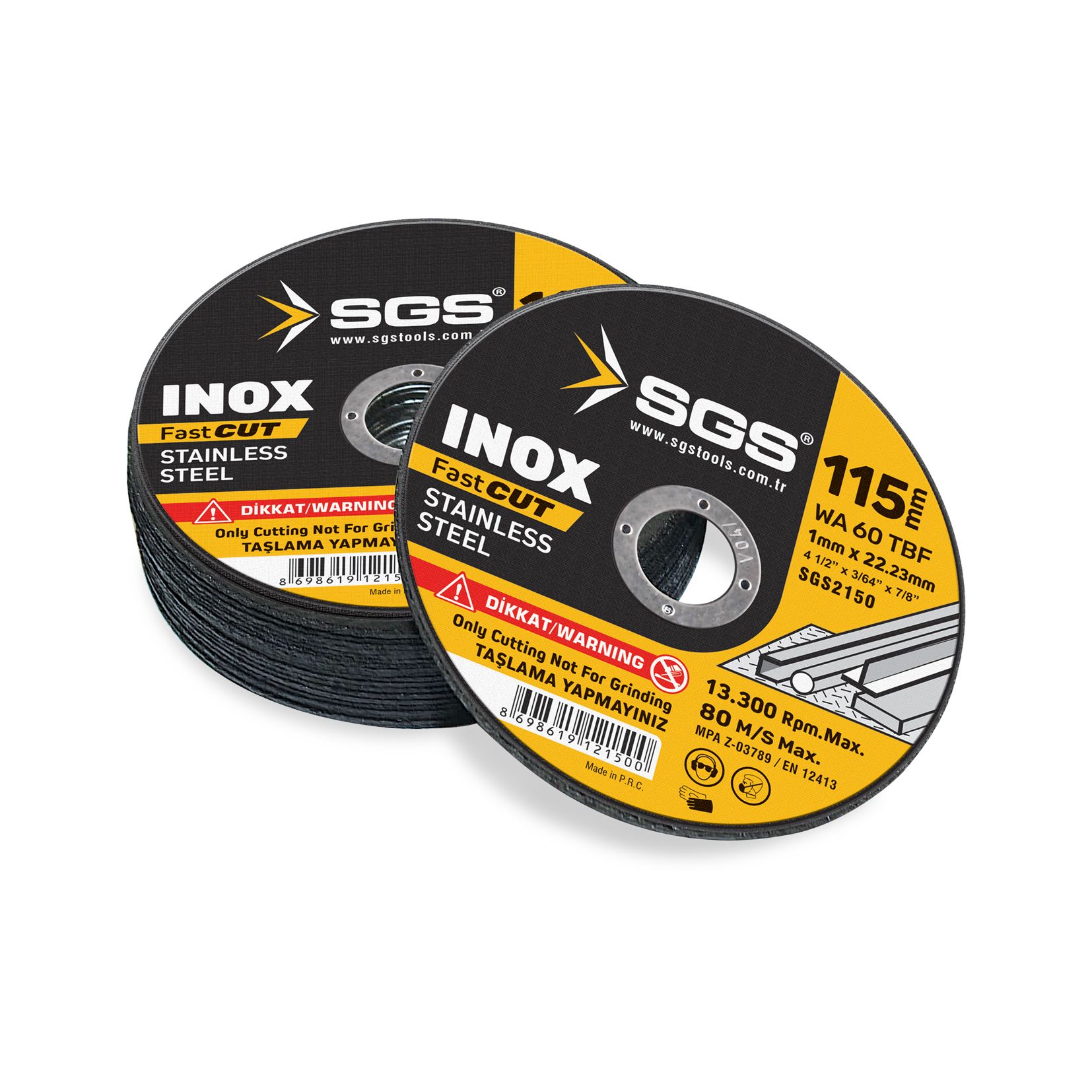 SGS İnox Kesici 115 x 1,0 x 22mm (50/Paket)